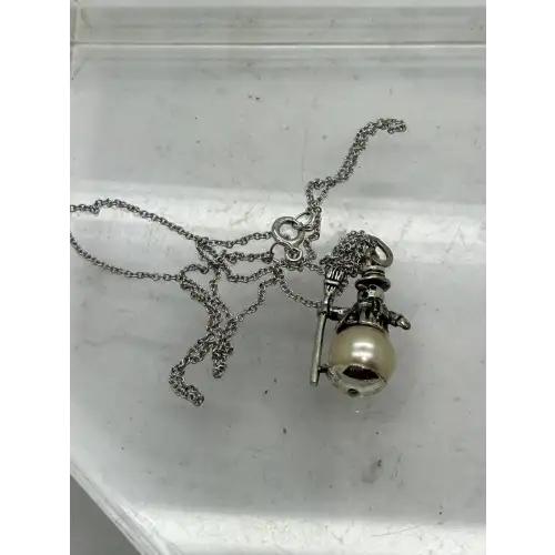 Vtg. BEAU STERLING .925 S.S. FAUX PEARL 3D SNOWMAN CHARM necklace (4)