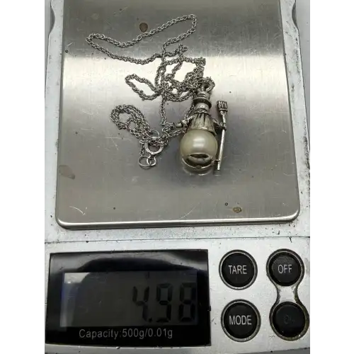 Vtg. BEAU STERLING .925 S.S. FAUX PEARL 3D SNOWMAN CHARM necklace (7)