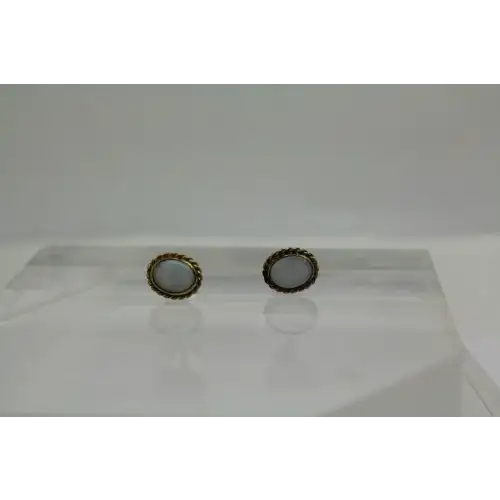 Vtg. CARLA 14k Y.G. Oval Cut OPAL STUD earrings 7mm x 5mm #