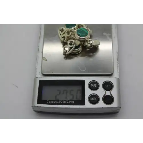 Vtg. CHUNKY .925 S.S. MALACHITE STATION LINK bracelet 27g