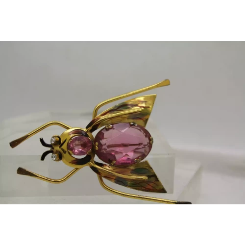 VTG. CORO 1940's .925 S.S. ENAMEL RHINESTONE BUG INSECT FIGURAL PIN