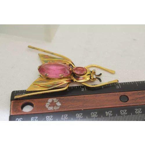VTG. CORO 1940's .925 S.S. ENAMEL RHINESTONE BUG INSECT FIGURAL PIN
