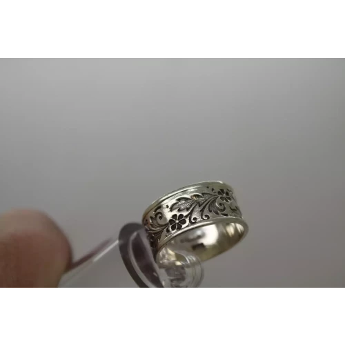 Vtg. ED LEVIN .925 S.S. 9mm WIDE FLORAL BAND ring size 7.5