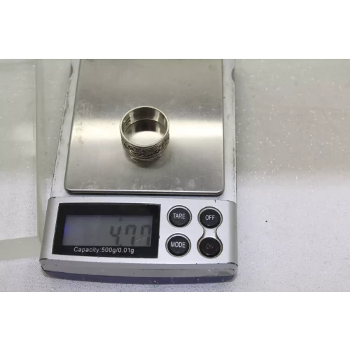 Vtg. ED LEVIN .925 S.S. 9mm WIDE FLORAL BAND ring size 7.5