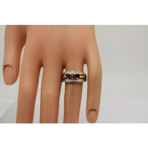 Vtg. FAS Vermeil .925 S.S. Heart Cut GARNET & DIAMOND BAND ring size 7
