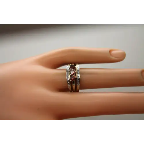 Vtg. FAS Vermeil .925 S.S. Heart Cut GARNET & DIAMOND BAND ring size 7