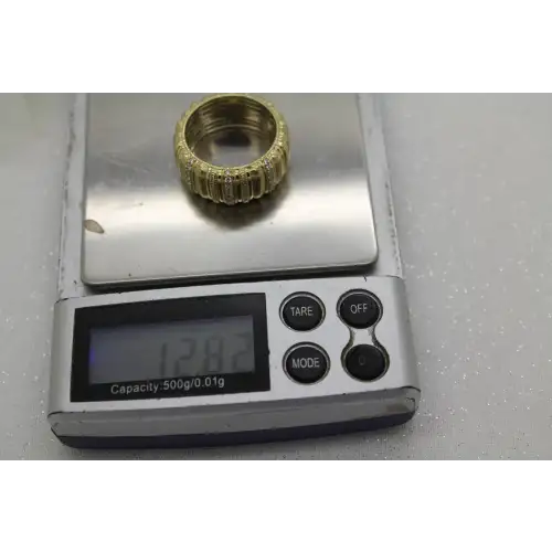 Vtg. JUDITH RIPKA gold over .925 S.S. CZ WIDE BAND size 10 #