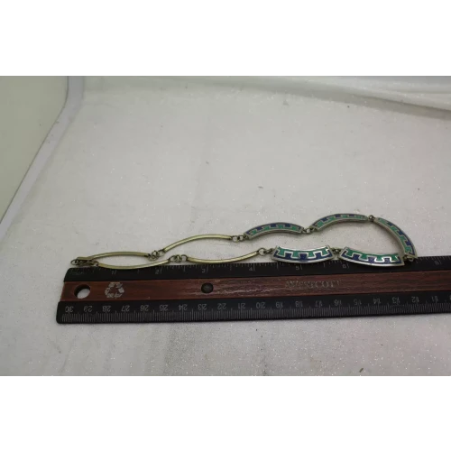 Vtg. MEXICO ALPACA Crushed TURQUOISE LAPIS INLAY PANEL necklace 16