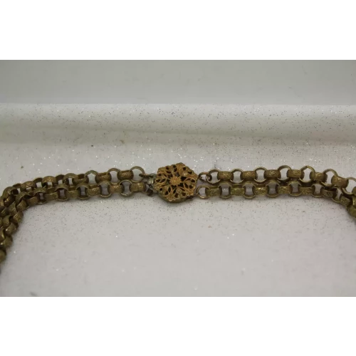 VTG. MIRIAM HASKELL Textured Brass DOUBLE ROLO CHAIN necklace 18-24