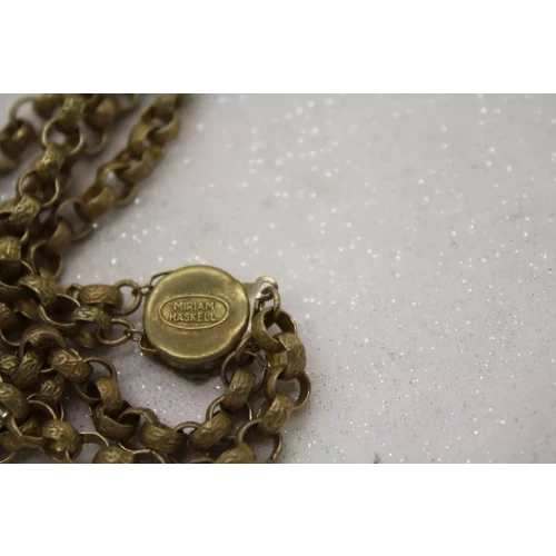 VTG. MIRIAM HASKELL Textured Brass DOUBLE ROLO CHAIN necklace 18-24