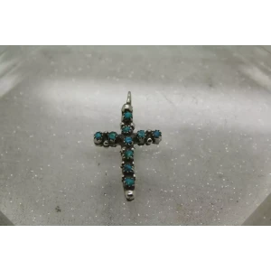 Vtg. NATIVE AMERICAN .925 S.S. DOUBLE SIDED TURQUOISE CORAL CROSS pend.