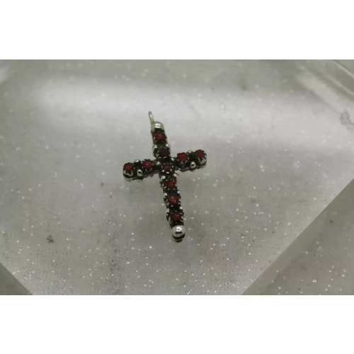 Vtg. NATIVE AMERICAN .925 S.S. DOUBLE SIDED TURQUOISE CORAL CROSS pend.