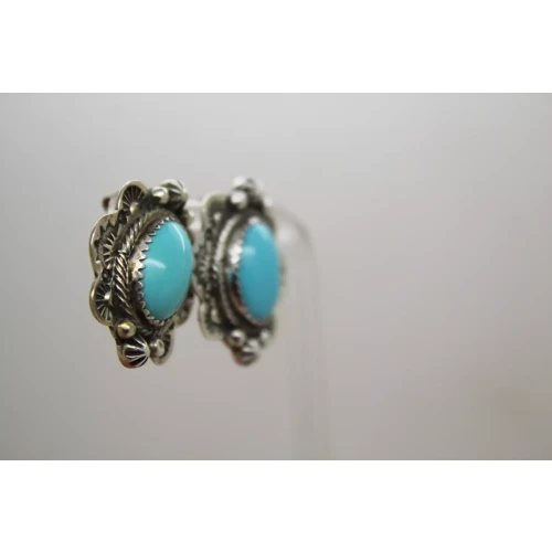 Vtg. NATIVE AMERICAN .925 S.S. TURQUOISE FEATHER ROPE DESIGN earrings