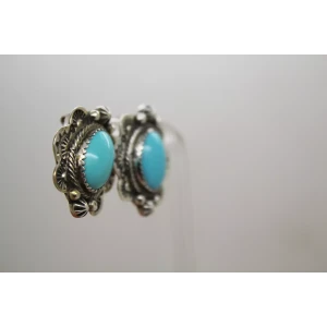 Vtg. NATIVE AMERICAN .925 S.S. TURQUOISE FEATHER ROPE DESIGN earrings
