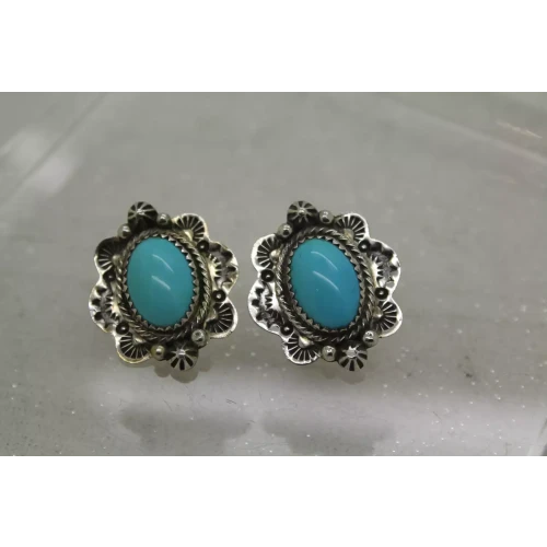Vtg. NATIVE AMERICAN .925 S.S. TURQUOISE FEATHER ROPE DESIGN earrings