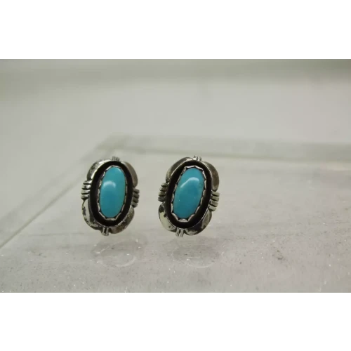 Vtg. NATIVE AMERICAN .925 S.S. TURQUOISE SHADOW BOX earrings