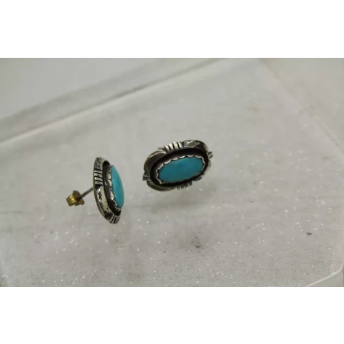Vtg. NATIVE AMERICAN .925 S.S. TURQUOISE SHADOW BOX earrings