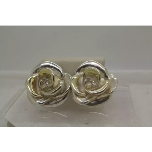Vtg. Signed .925 S.S. DIMENSIONAL HOLLOW ROSE Clip On Earrings