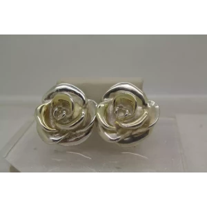 Vtg. Signed .925 S.S. DIMENSIONAL HOLLOW ROSE Clip On Earrings