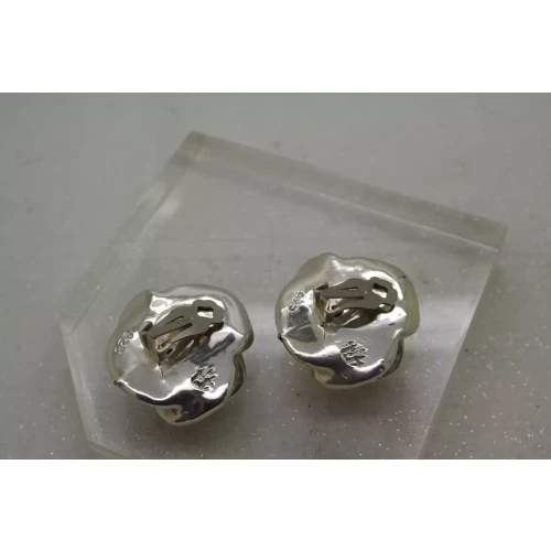 Vtg. Signed .925 S.S. DIMENSIONAL HOLLOW ROSE Clip On Earrings