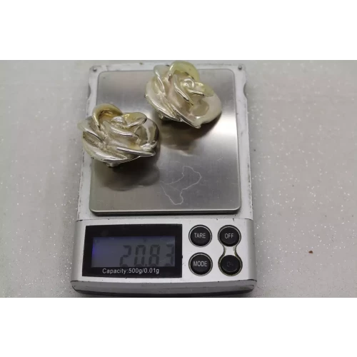 Vtg. Signed .925 S.S. DIMENSIONAL HOLLOW ROSE Clip On Earrings