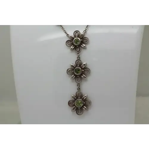 Vtg. Signed .925 S.S. PERIDOT FILIGREE FLOWER 