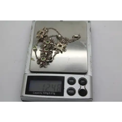Vtg. Signed .925 S.S. PERIDOT FILIGREE FLOWER 