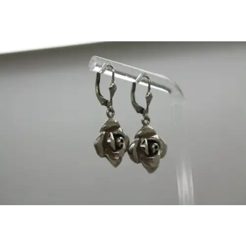Vtg. Signed A .925 S.S. DIMENSIONAL ROSE FLOWER dangle earrings