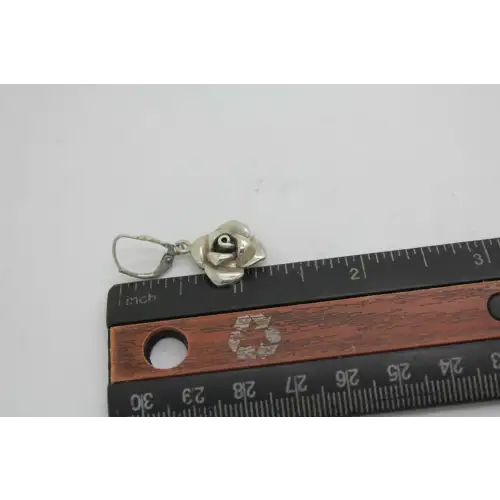Vtg. Signed A .925 S.S. DIMENSIONAL ROSE FLOWER dangle earrings