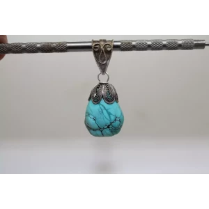 Vtg. signed BJ .925 S.S. LARGE TURQUOISE NUGGET pendant