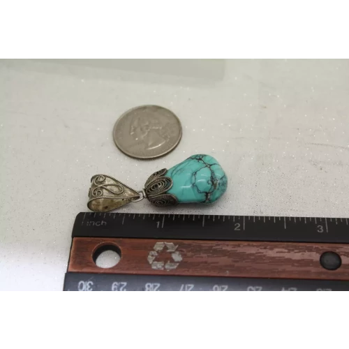 Vtg. signed BJ .925 S.S. LARGE TURQUOISE NUGGET pendant