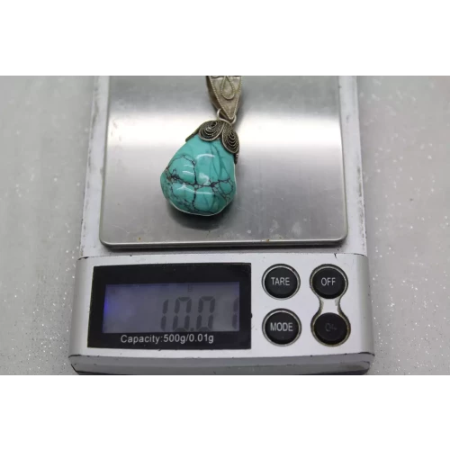 Vtg. signed BJ .925 S.S. LARGE TURQUOISE NUGGET pendant