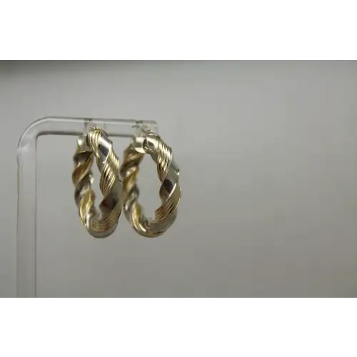Vtg. Signed OR <3 14k Y.G. .925 S.S. TWISTED DESIGN hoop earrings