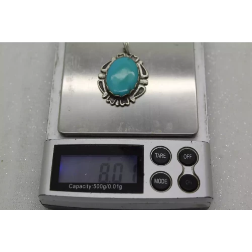 Vtg. Sterling NATIVE AMERICAN SCALLOPED BEZEL TURQOISE pendant