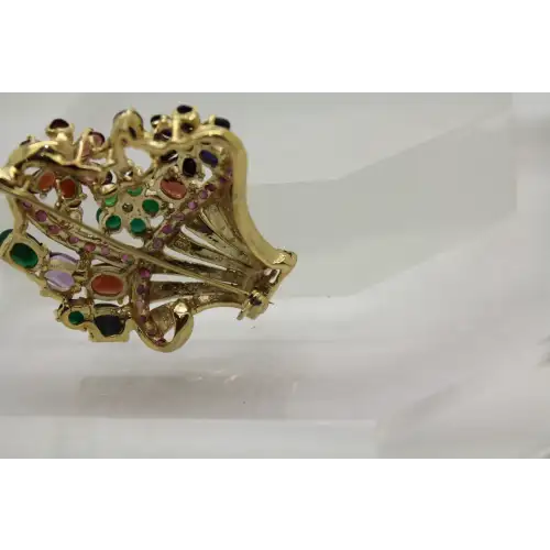 Vtg. Vermeil .925 S.S. SAPPHIRE RUBY EMERALD FLOWER BASKET pin #