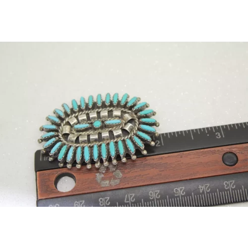 VTG. ZUNI .925 Sterling Silver TURQUOISE PETIT POINT pendant pin
