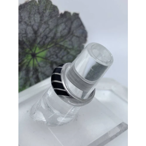 West Germany Signed DJ 925 Sterling Silver Striped Black Onyx Dome Ring  (4)
