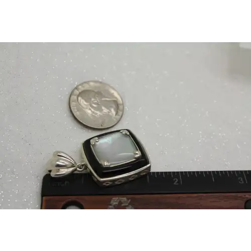 WHITNEY KELLEY .925 S.S. MOTHER OF PEARL ONYX SQUARE SLIDE pendant