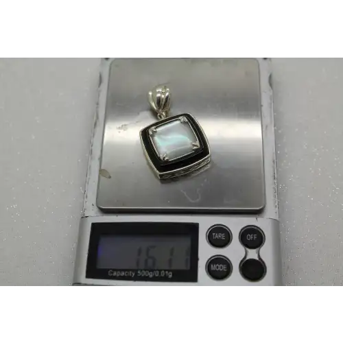 WHITNEY KELLEY .925 S.S. MOTHER OF PEARL ONYX SQUARE SLIDE pendant