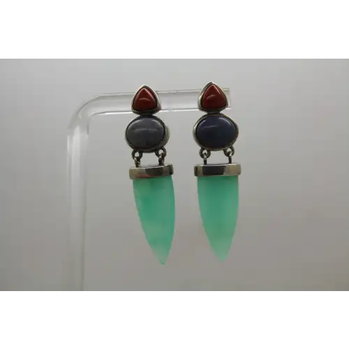 WK WHITNEY KELLEY .925 S.S. JADEITE LAPIS LAZULI RED AGATE Dangles