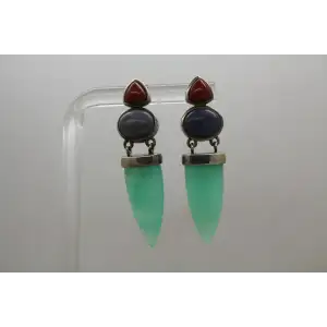 WK WHITNEY KELLEY .925 S.S. JADEITE LAPIS LAZULI RED AGATE Dangles