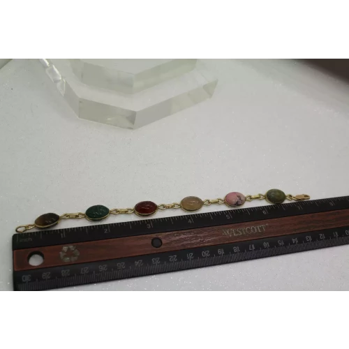 W.R.E. 1/20 14k G.F. & 14k Y.G. clasp Multi-gemstone EGYPTIAN SCARAB Bracelet 7 1/2