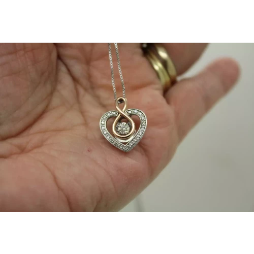 ZEI .925 S.S. 10k R.G. RHYTHM DIAMOND HEART pendant necklace 19