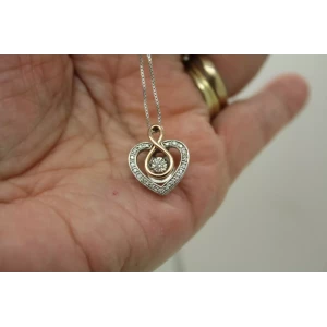 ZEI .925 S.S. 10k R.G. RHYTHM DIAMOND HEART pendant necklace 19