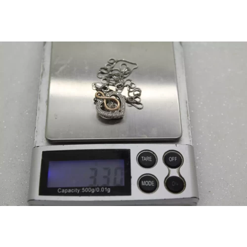 ZEI .925 S.S. 10k R.G. RHYTHM DIAMOND HEART pendant necklace 19