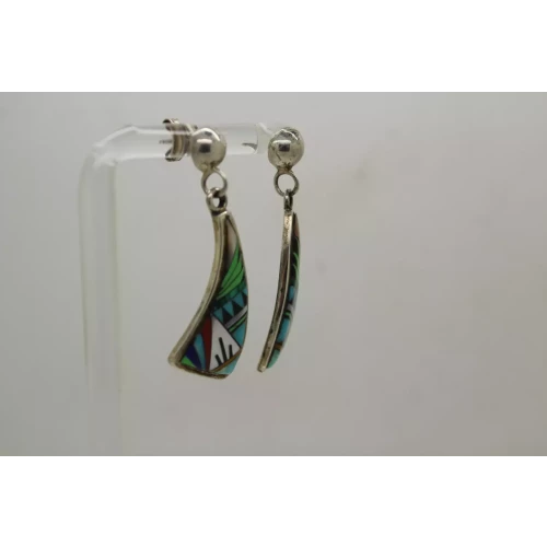 ZUNI JM .925 S.S. MULTI GEMSTONE MOSAIC INLAY Dangle Earrings